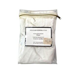 Williams Sonoma Pleated Border Euro Sham Solid White 100% Cotton 26" x 26"